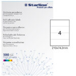 Etichette adesive - in carta - permanenti - 210 x 74,2 mm - 4 et/fg - 100 fogli - bianco - Starline