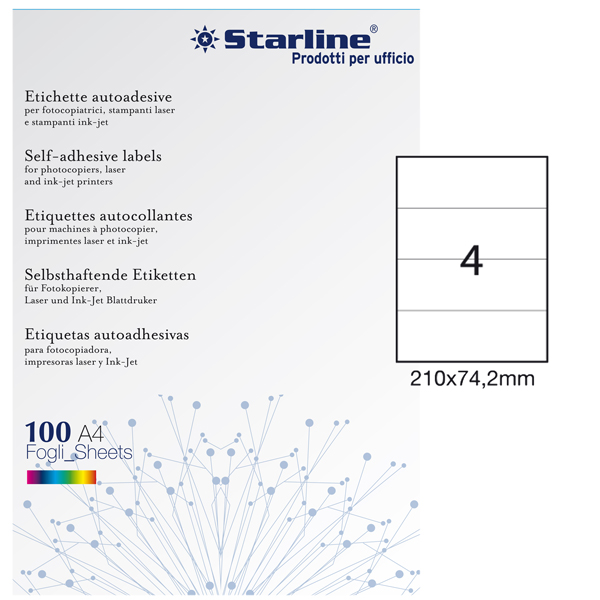 MD_STL3040 Etichette adesive - in carta - permanenti - 210 x 74,2 mm - 4 et/fg - 100 fogli - bianco - Starline - immagine 1