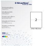 Etichette adesive - in carta - permanenti - 210 x 148,5 mm - 2 et/fg - 100 fogli - bianco - Starline