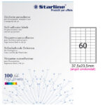 Etichette adesive - in carta - angoli arrotondati - permanenti - 37,5 x 23,5 mm - 60 et/fg - 100 fogli - bianco - Starline