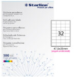 Etichette adesive - in carta - angoli arrotondati - permanenti - 47,5 x 35 mm - 32 et/fg - 100 fogli - bianco - Starline