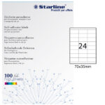 Etichette adesive - in carta - permanenti - 70 x 35 mm - 24 et/fg - 100 fogli - bianco - Starline