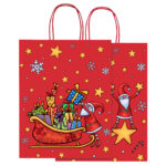 Shopper in carta kraft - con manici - 26 x 34,5 x 12 cm - fantasia natale - Rex Sadoch - immagine 6