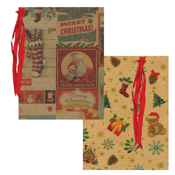 MD_102708 Sacchetto regalo - fantasia Natale assortite - c/ nastro rafia - 36 x 50 cm - carta - Rex Sadoch - immagine 1