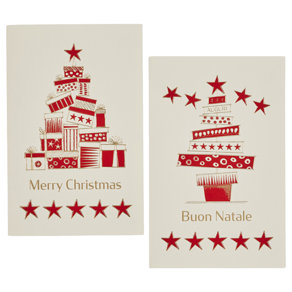 MD_102713 Biglietto Natale - doppio - 9 x 14 cm - cartoncino - fantasie assortite - bianco - Rex Sadoch - immagine 1