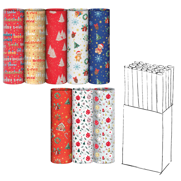 MD_103795 Rotolo carta regalo riciclata fantasie natale - 70cmx200m - fantasie assortite - Rex Sadoch - immagine 1