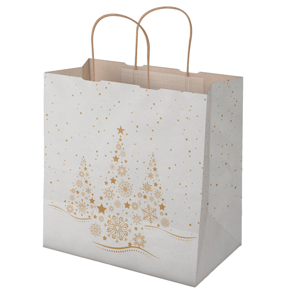 MD_106289 Shopper - maniglie cordino - 28 x 17 x 29 cm - carta kraft - Xmas Dream - bianco - Mainetti Bags - conf. 25 pezzi - immagine 1