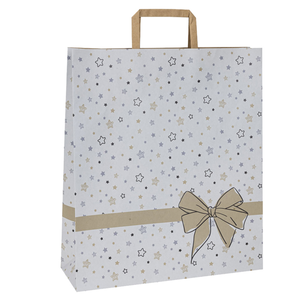 MD_93356 Shoppers - maniglie piattina - 22 x 10 x 29 cm - carta kraft - stars bianco - Mainetti Bags - conf. 25 pezzi - immagine 1
