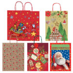 Shopper in carta kraft - con manici - 26 x 34,5 x 12 cm - fantasia natale - Rex Sadoch