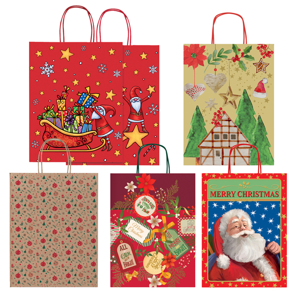 MD_96322 Shopper in carta kraft - con manici - 26 x 34,5 x 12 cm - fantasia natale - Rex Sadoch - immagine 1