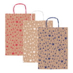 Shopper natale - 26 x 12 x 36 cm - carta kraft - fantasia stelline - colori assortiti - Rex Sadoch
