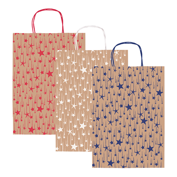 MD_99110 Shopper natale - 26 x 12 x 36 cm - carta kraft - fantasia stelline - colori assortiti - Rex Sadoch - immagine 1