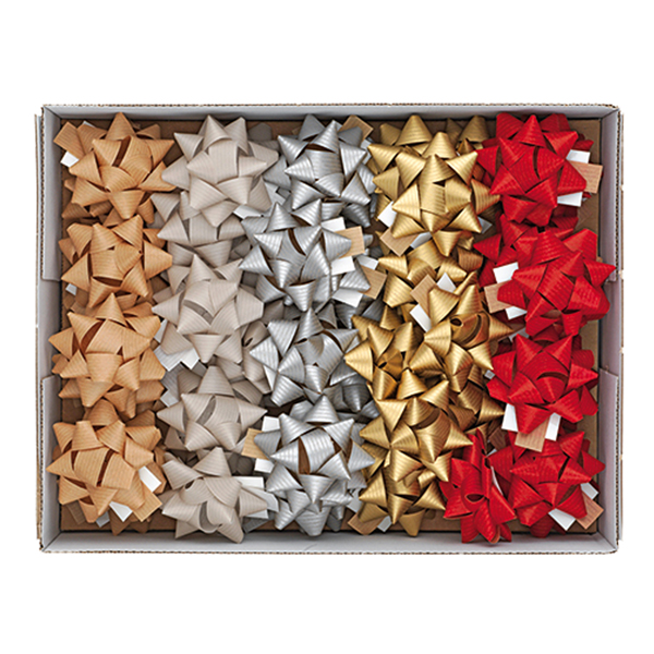 MD_99271 Stelle di nastro ecocolor - 20 mm x diam. 9 cm - fantasie assortite natale - Brizzolari - conf. 36 pezzi - immagine 1